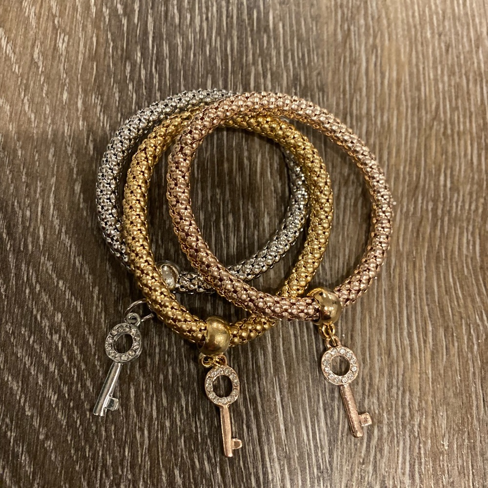 Popcorn chain jewelry Austrian/ gold plated/ keys to happiness bracelets - Picture 2 of 5